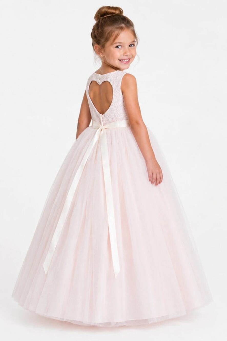 David’s Bridal Ball Gown Flower Girl Wedding  Dress  5 Heart Cutout  RK1368